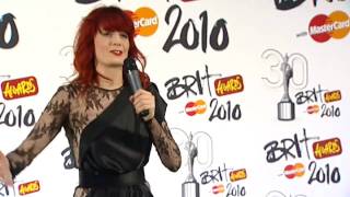 See Florence Welch reacts to her Brits win
