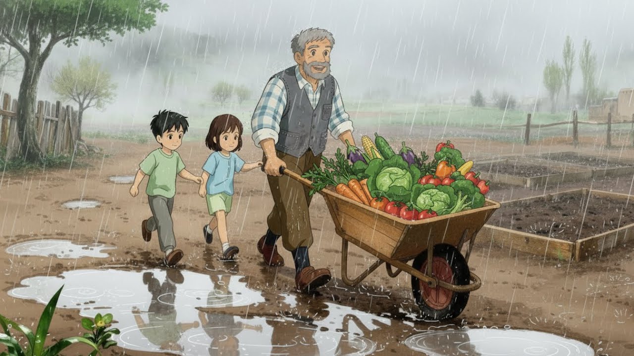 Harvesting in the heavy Rain with Grandpa | Ghibli Style Village Life