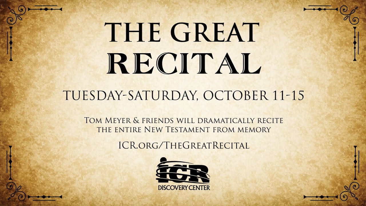 Hear the Entire New Testament Recited from Memory! | The Great Recital: Day  1 | ICR Discovery Center - YouTube
