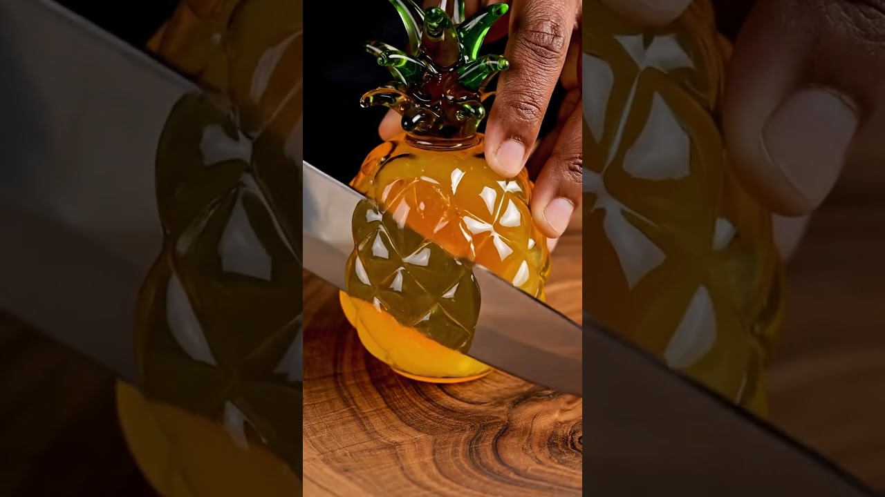 Glass Pineapple ASMR Cutting Pure Knife Sounds