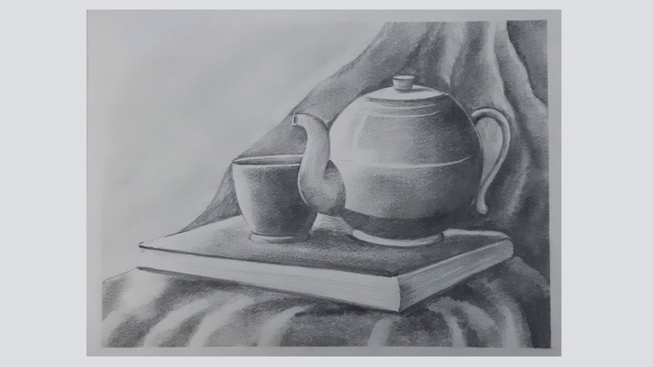 still lifepencil shading ,basic drawing of objectskettle