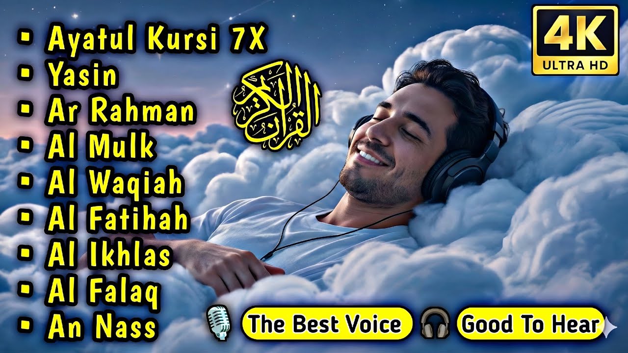 4 Surahs for Deep Sleep and Peace: Yasin, Rahman, Waqiah, Mulk | Qori Yasser