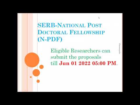 SERB-National Post Doctoral Fellowship (N-PDF)   #admission   last date Jun 10 2022 05:00 PM.