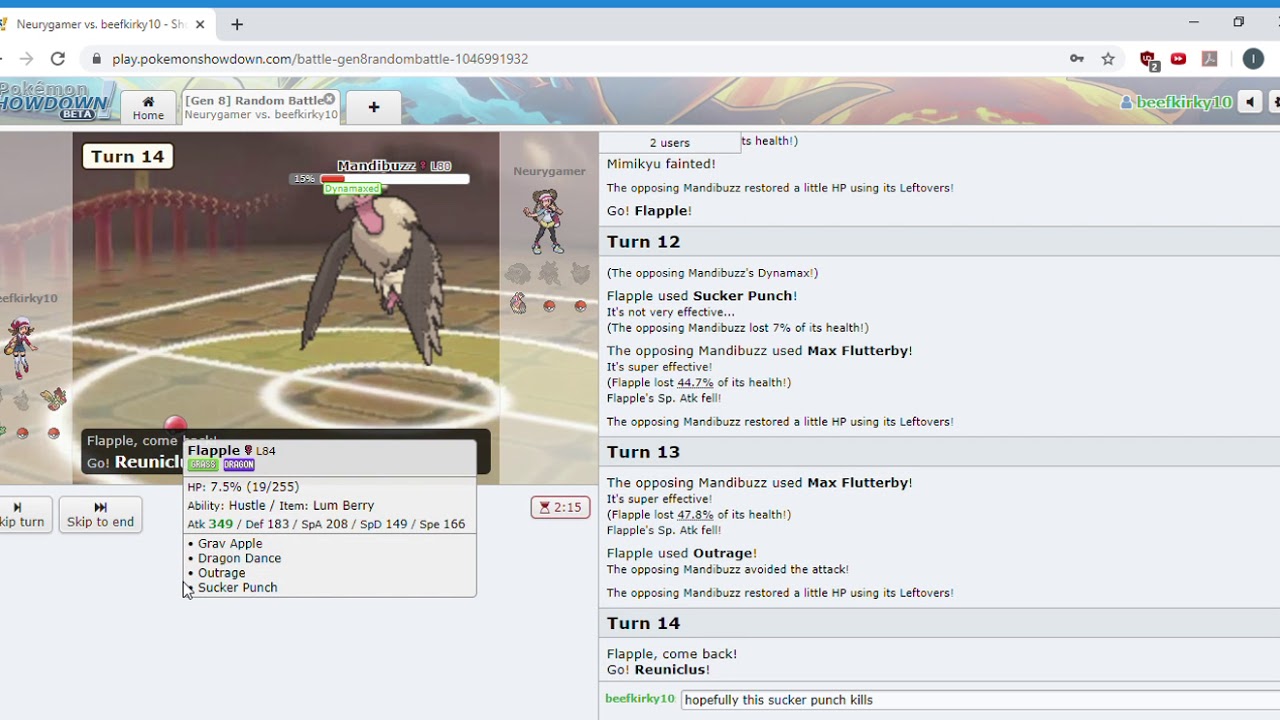 Pokemon showdown, random battles gen 8!