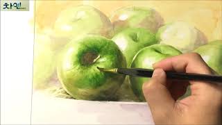 Акварельный натюрморт Живопись - Зеленые яблоки