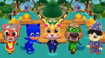 TAG WITH RYAN VS HERO DASH VS CAT RUNNER PJ MASK VS TOM VS CAT WATER DOWN WALL FALLS FUNNY GAMEPLAY