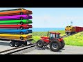 Trailer Tractor Transport Truck Rescue Stuck Cars - Long Cars vs Rails and Deep Water - BeamNG.drive