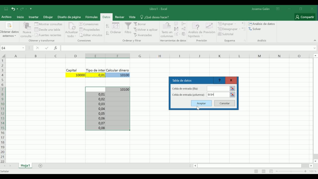 MS Excel: Utilización de Tabla de Datos para hacer simulación de Monte  Carlo - YouTube