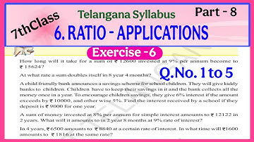TS, 7thclass, Ratio - Applications, Exercise 6.6, Q.No. 1to 5 @mathsworldmakessmartintelugu