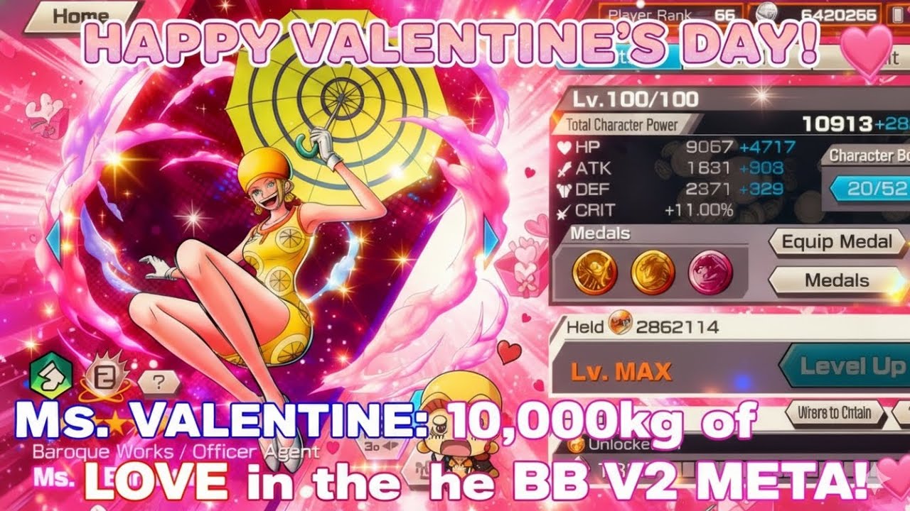 My VALENTINE is 10,000kg! 💘 Ms. Valentine vs BB V2 Meta! (Feb 14 Special) Fun gameplay |OPBR
