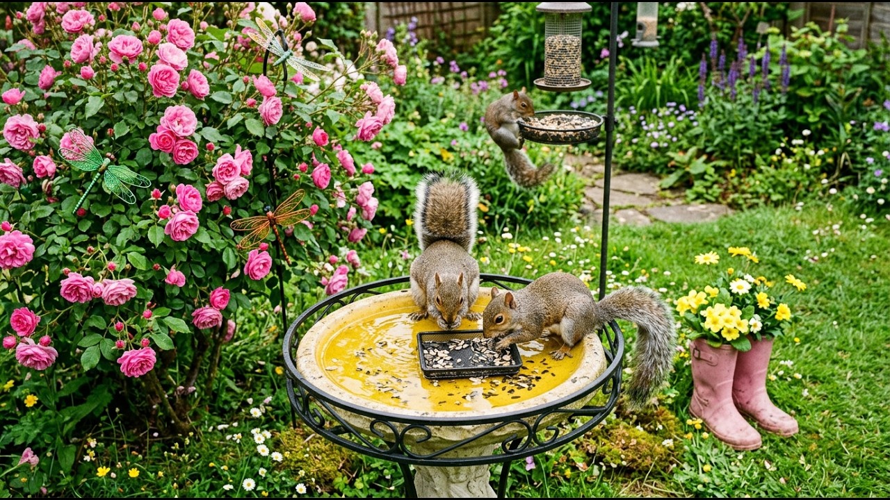 🔴 LIVE Squirrels & Backyard Bird Feeder 🐿️ Cardinals, Blue Jays, Goldfinches | Nature Sounds, Cat TV