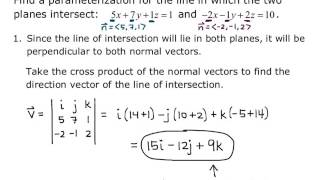 Math 2110 Section 11.5 Planes Video 2 Intersection of Two Planes