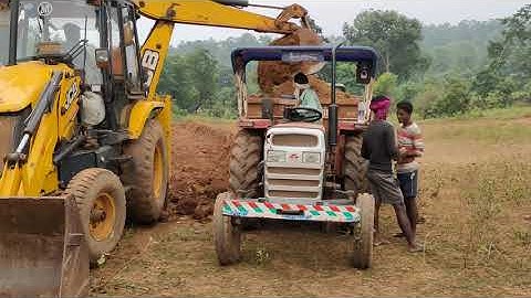 JCB Backhoe Machine Making Drain and Loading Soil in Tractor- JCB Working For Road Construction 0978