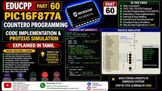 EDUCPP Part 60 PIC16F877A Counter0 Programming Code Implementation & Proteus Simulation Explained in