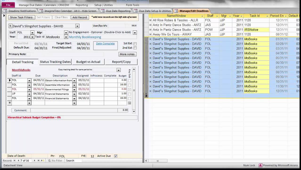 Due date monitoring - work flow option