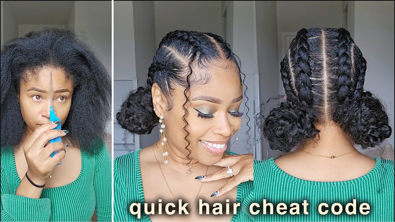 DIY Easy Cornrows + Messy Curly Buns (cheat method)