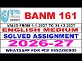 BANM 161 solved assignment 2026-27 in English || banm 161 solved assignment 2027 || banm161 2026-27