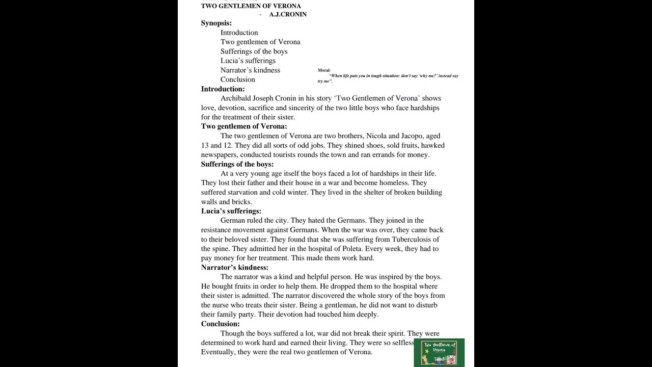 |unit 1| |prose|Two Gentlemen of Verona by A.J. Cronin