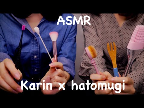 [華凛×はとむぎ コラボASMR]意味不明な言葉を囁きながらハンドムーブメント?息を吹きかけながら耳の中を引っかく?