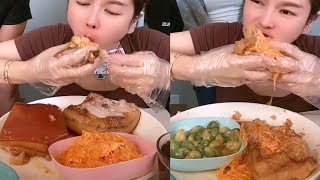 Chinese Mukbang ASMR Fat Meat and Black Pudding Eating Show