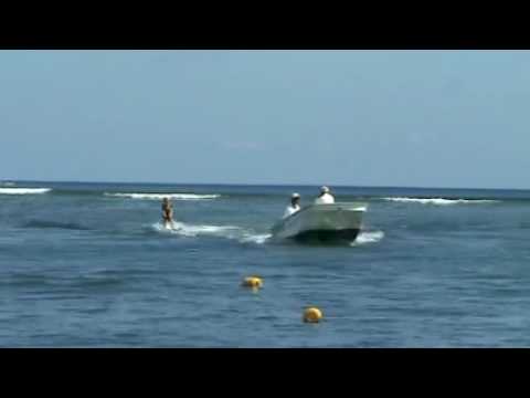 Carrick waterskiing in Mauritius at Le Victoria