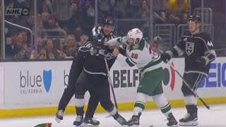 Ryan Hartman goes after Pierre Luc Dubois and lands some punches.