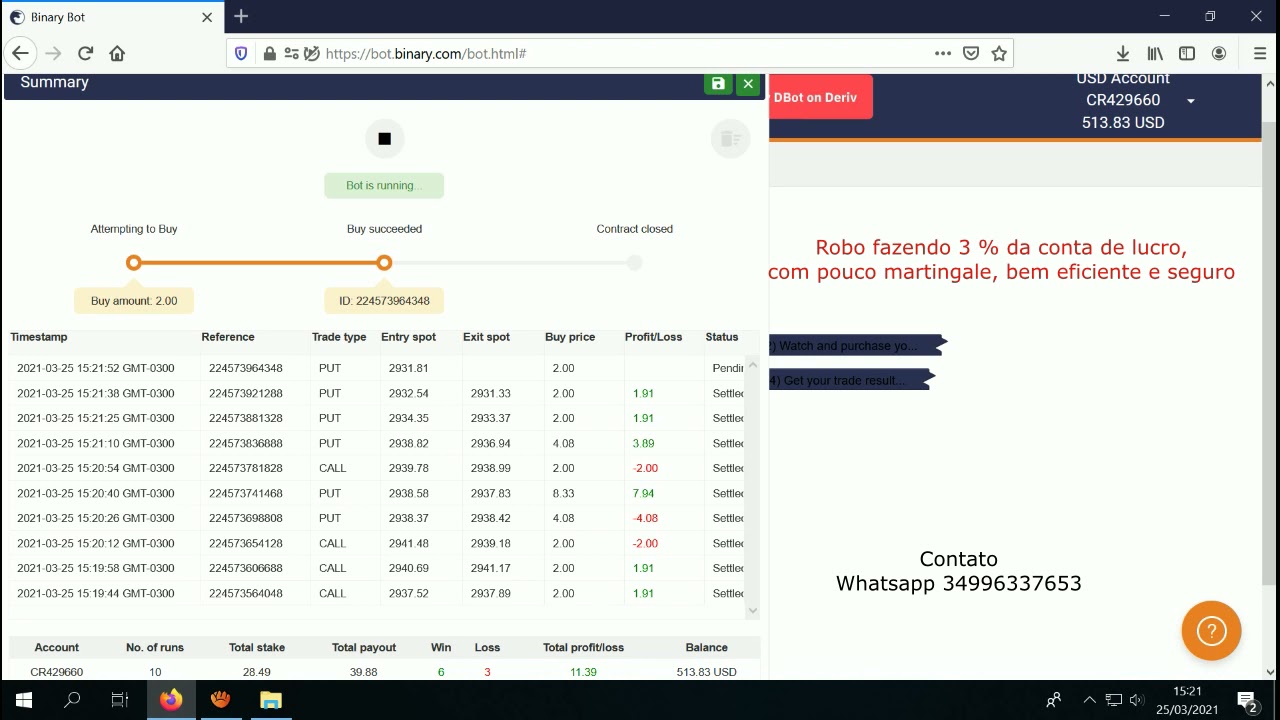 Robo lucrando 3% 17 usd lucro binary.com, Renda Extra no mercado financeiro