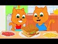 Familia de gatos - Bebes Sandwich De Cocina Dibujos animados para niños