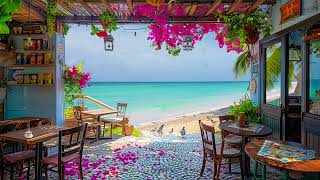 Beach Cafe Ambience with Positive Bosa nova Jazz Music with Ocean Wave for Good Mood Start the Day