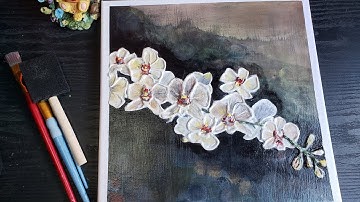 Textured orchid painting / Acrylic paints and cement 🌸