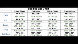 Bed Sheets Sizes Inches cm Chart