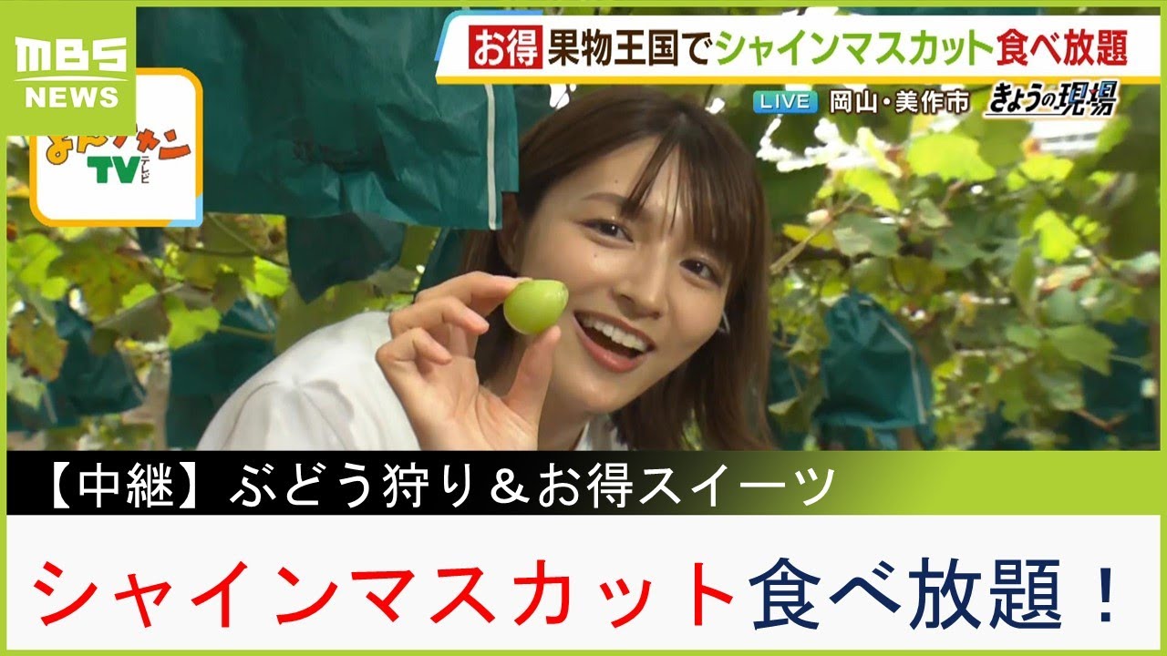 シャインマスカットの食べ放題！原価率１００％超の「巨大パフェ」は桃１玉＆ぶどう３房が丸ごと！？フルーツ王国・岡山の農園ならではのお得スイーツ【現場から生中継】（2023年8月31日）