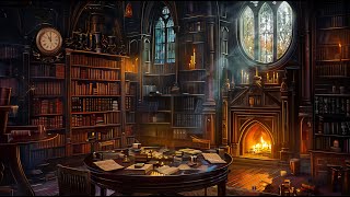 Cozy Medieval Library - Fireplace sounds for relaxing, reading