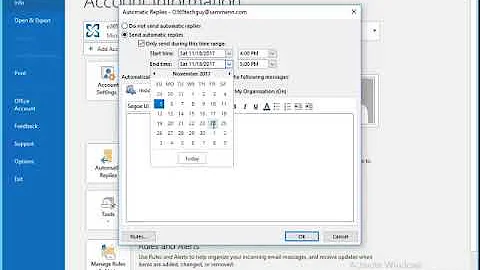 How to set out of office in Outlook client 2016
