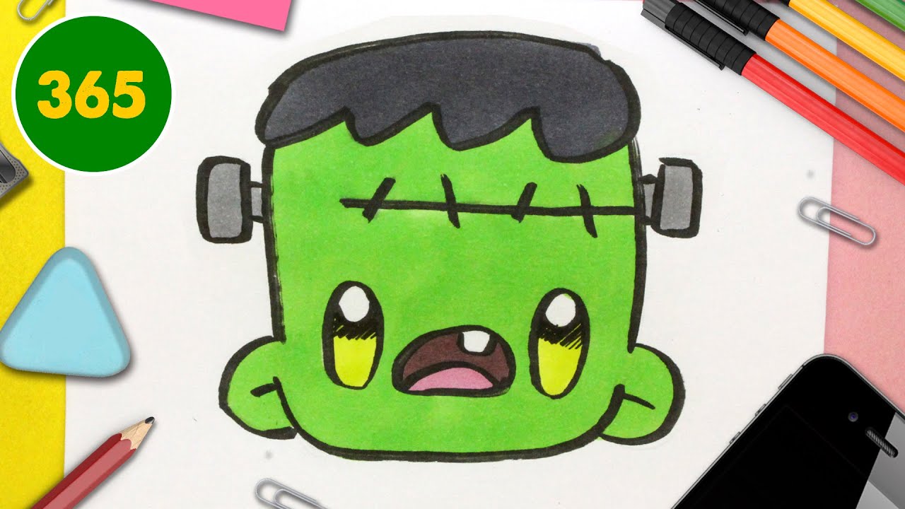 Como desenhar uma criança em uma fantasia de Halloween Frankenstein (Cute  Kawaii) –  – Desenhos para Colorir