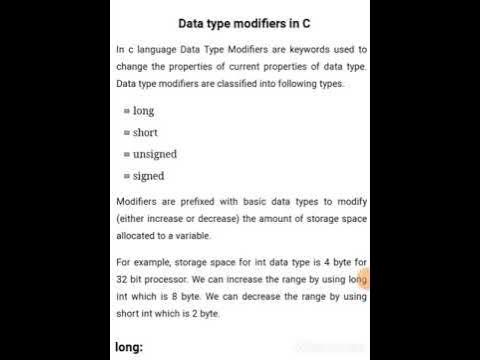 Data Type Modifiers in C Language - YouTube