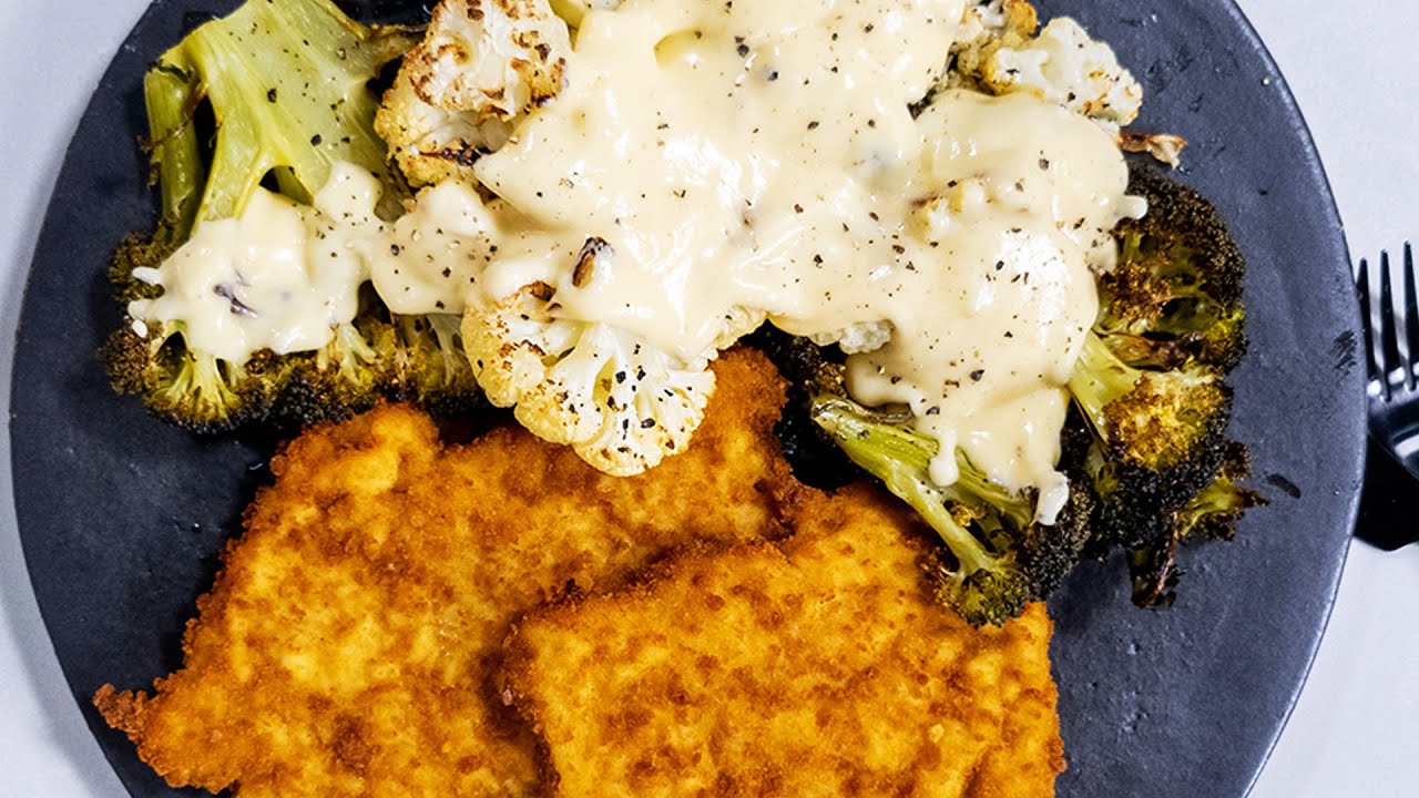 Recipe: Chicken Schnitzel with Ultimate Cheesy Cauliflower &amp; Broccoli ...