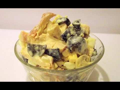 Видео рецепт Салат с грибами и оливками