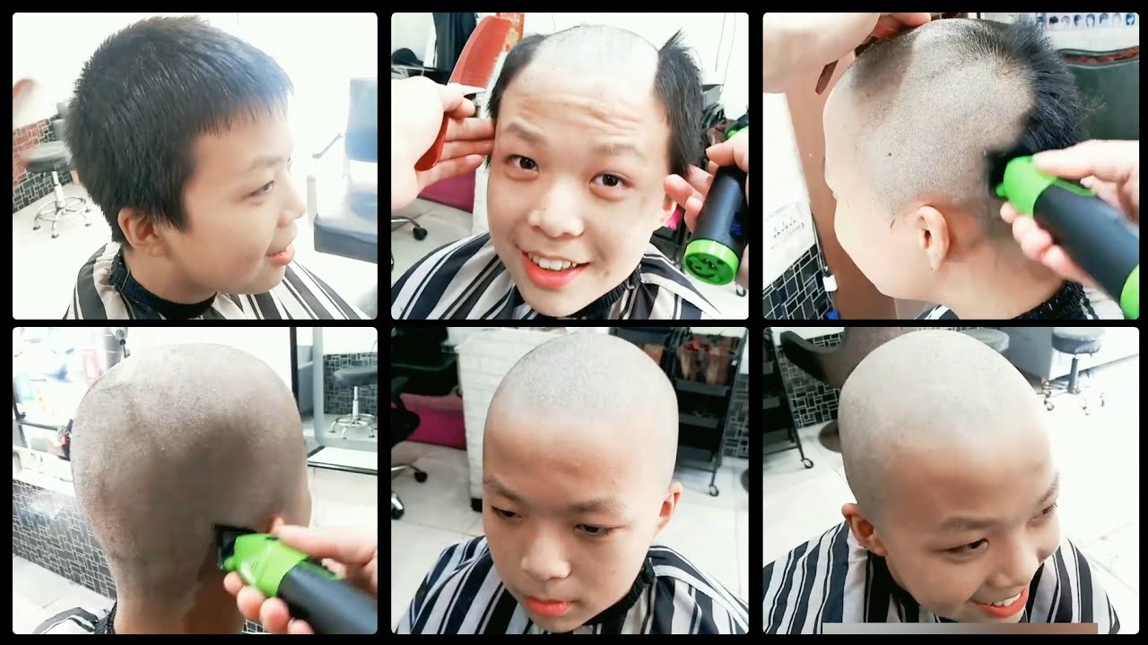 A Cute Chinese Boy Gets A Fresh Headshave During Summer Vacation In Barbershop