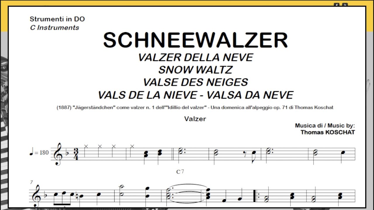 VALSE DES NEIGES (SCHNEEWALZER)(T.Koschat) valse: Playback Partitions