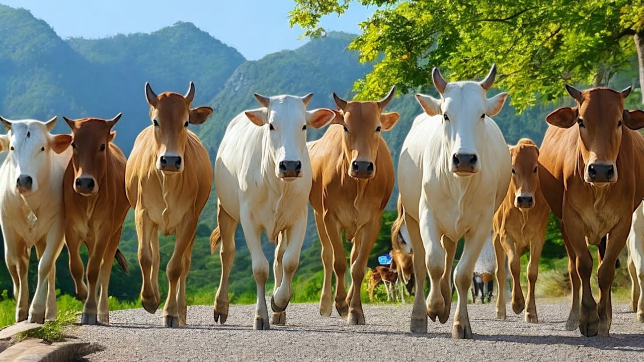 Motive Sapi Aktivitas Sapi Berjalan sangat rapi di jalan, suara sapi Moo, Sapi Lucu ...