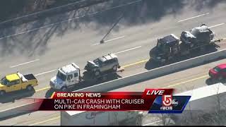 Serious injuries heavy damage in Mass Pike crash