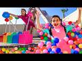 Ellie Charlotte and Eva Make a Mess at the Pool and Clean Up with Fun Games!