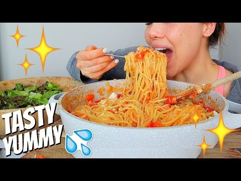 One-Pot Two Cheese Chicken Spaghetti Recipe (SQUISHY EATING SOUNDS) 먹방 Mukbang