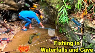 Catching fish in waterfalls‍♂ | Chana Fishing in mountain | Fishing in Assam rivers and waterfall