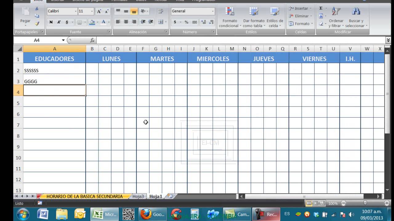 Como hacer horarios en excel