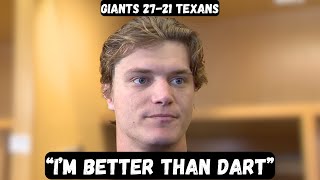 Information J.J. McCarthy SENDS MESSAGE to Jaxson Dart after win - Post Game Interview - Giants vs Texans News