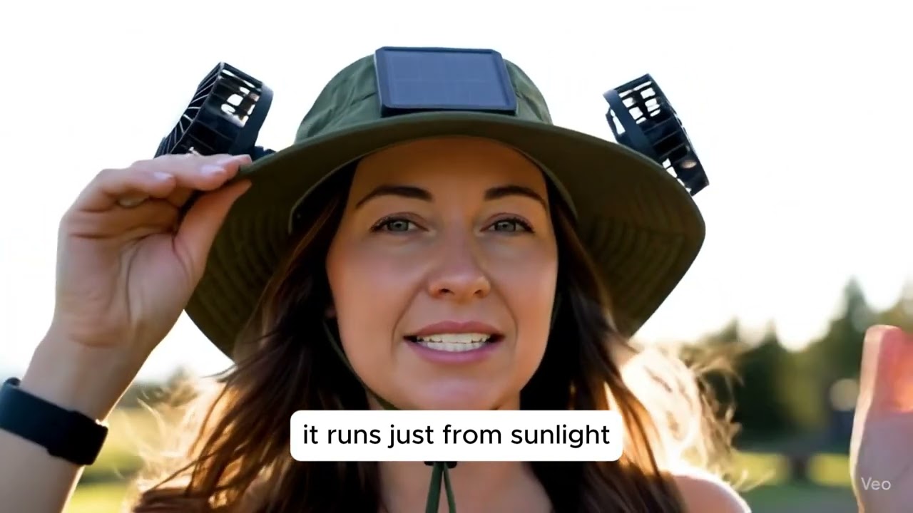 Our Solar Fan Hat captures sunlight to spin two whisper-quiet fans