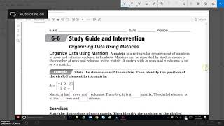 A1 6-6a Organize Data Using Matricies