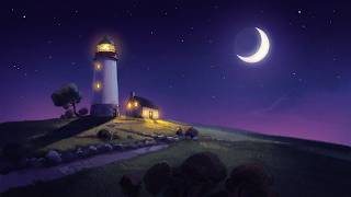 1950s lighthouse on a hill at night with soft oldies playing in another room (cricket asmr) screenshot 5